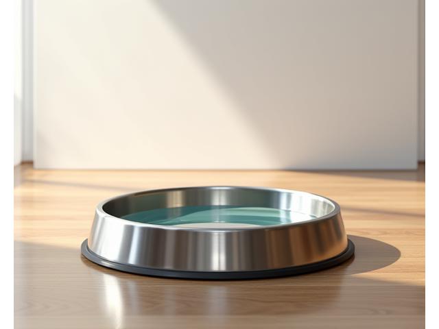 Modern, non-slip stainless steel dog bowl filled with fresh water